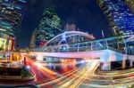 Traffic Lighting On Sathorn Road, Business Center Of Bangkok,thailand Stock Photo