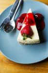 Top View Of Strawberry Cheesecake Stock Photo