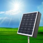 Solarcell Out Door With With Sun Shining On Blue Sky Stock Photo