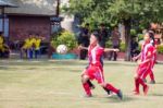 Bangkok, Thailand - Nov 2016: In The Nov 23, 2016. Youth Soccer Match, In Pieamsuwan Elementary School Stock Photo