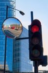 Red Bus And Red Traffic Light In London Stock Photo