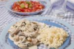 Pork Beef Stroganoff With Mushrooms Stock Photo