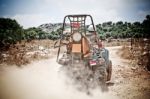 Back View Of Quad Bike Riders Stock Photo