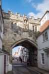 High Street (or North Gate) Exit From Salisbury Cathedral Stock Photo