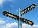 London Paris New York Signpost Stock Photo