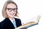 Smiling Business Girl Holding A Book Stock Photo