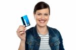 Shopaholic Woman Showing Cash Card Stock Photo