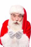 Santa Posing With Open Palms On White Stock Photo