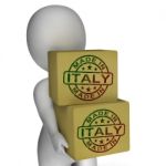 Made In Italy Stamp On Boxes Shows Italian Products Stock Photo