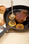 Pork Chop Seared On Iron Skillet Stock Photo