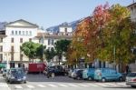 View Of A Small Square In Lecco Italy Stock Photo