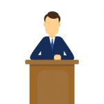 Businessman Talking On Podium. Flat  Illustration Stock Photo