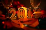 Glasses Of Champagne And New Year Decorations Stock Photo