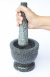 Stone Mortar And Pestle On White Background Stock Photo