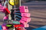 Seoul - February 1 : Love Padlocks At N Seoul Tower Or Locks Of Love Is A Custom In Some Cultures Which Symbolize Their Love Will Be Locked Forever At Seoul Tower On February 1,2015 In Seoul,south Korea Stock Photo