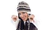 Young lady Wearing Woolen Cap Stock Photo