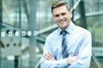 Smiling Businessman Posing Confidently Stock Photo