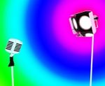 Spotlight And Microphone Shows Concert Entertaining Or Talent Stock Photo