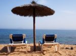 Sand Beach With Chairs Stock Photo