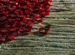 Red Heart On Wood Textured Of Top Table Use For Valentine Event Stock Photo