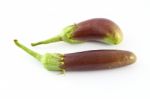 Two Purple Eggplants On White Background Stock Photo