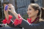 Woman Photographing With Mobile Phone Stock Photo