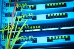 Fiber Optic With Servers In A Technology Data Center Stock Photo