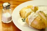 Baked Potato With Sour Cream Stock Photo