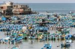 Salinas, Ecuador - September 17, 2011: Fishing Boats Crowded In Stock Photo