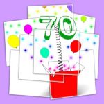 Number Seventy Surprise Box Displays Sparkling Balloons And Conf Stock Photo