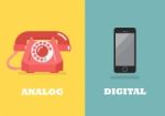 Retro Phone In Analog Age And Modern Phone In Digital Age Stock Photo