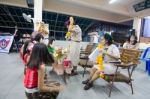 Student 9-10 Years Old, Scout Activities, Dance Performances Around The Fire., Scout Camp Bangkok Thailand Stock Photo