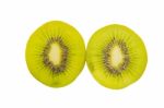 Kiwi Slices Into Half On White Background Stock Photo