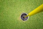 Golf Hole Flag On A Field Stock Photo