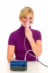 Woman With Nebulizer Mask Stock Photo