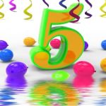 Number Five Party Displays Multi Coloured Decorations And Confet Stock Photo