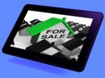 For Sale House Tablet Means Real Estate On Market Stock Photo