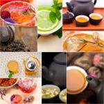 Collection Of Different Herbal Tea Infusion Collage Stock Photo