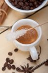 Espresso Coffee With Sugar And Spice Stock Photo