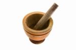 Old Wooden Mortar And Pestle Stock Photo