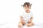 Portrait Cute Girl Baby On White Background Stock Photo