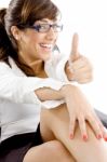 businesswoman showing Thumbs Up Stock Photo