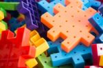 Colorful Plastic Jigsaw Puzzle Game Stock Photo