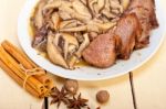 Venison Deer Game Filet And Wild Mushrooms Stock Photo