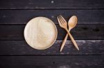 Wooden Plate Set Stock Photo