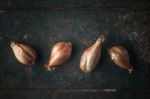 Shallots  On The  Old Metal Background Stock Photo