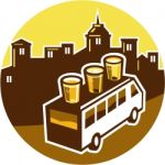 Beer Flight Glass On Van Buildings Circle Retro Stock Photo