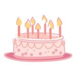 Candles On Cake Pink Color Stock Photo