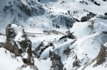 View From Sass Pordoi In The Upper Part Of Val Di Fassa Stock Photo