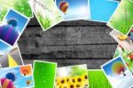 Images On Wood Background Stock Photo